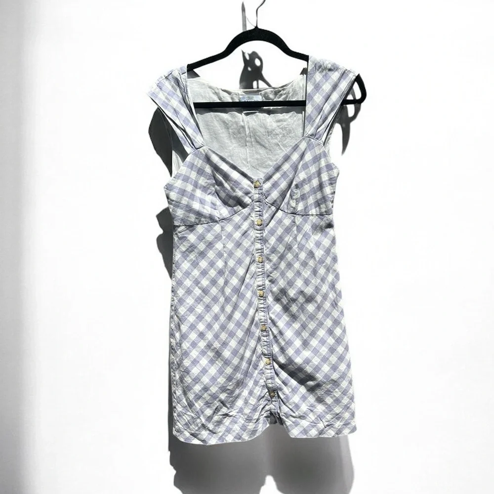 🌻SAYLOR Hadleigh Purple White Gingham Check Short Sleeve Mini  Dress Size M - Picture 4 of 11